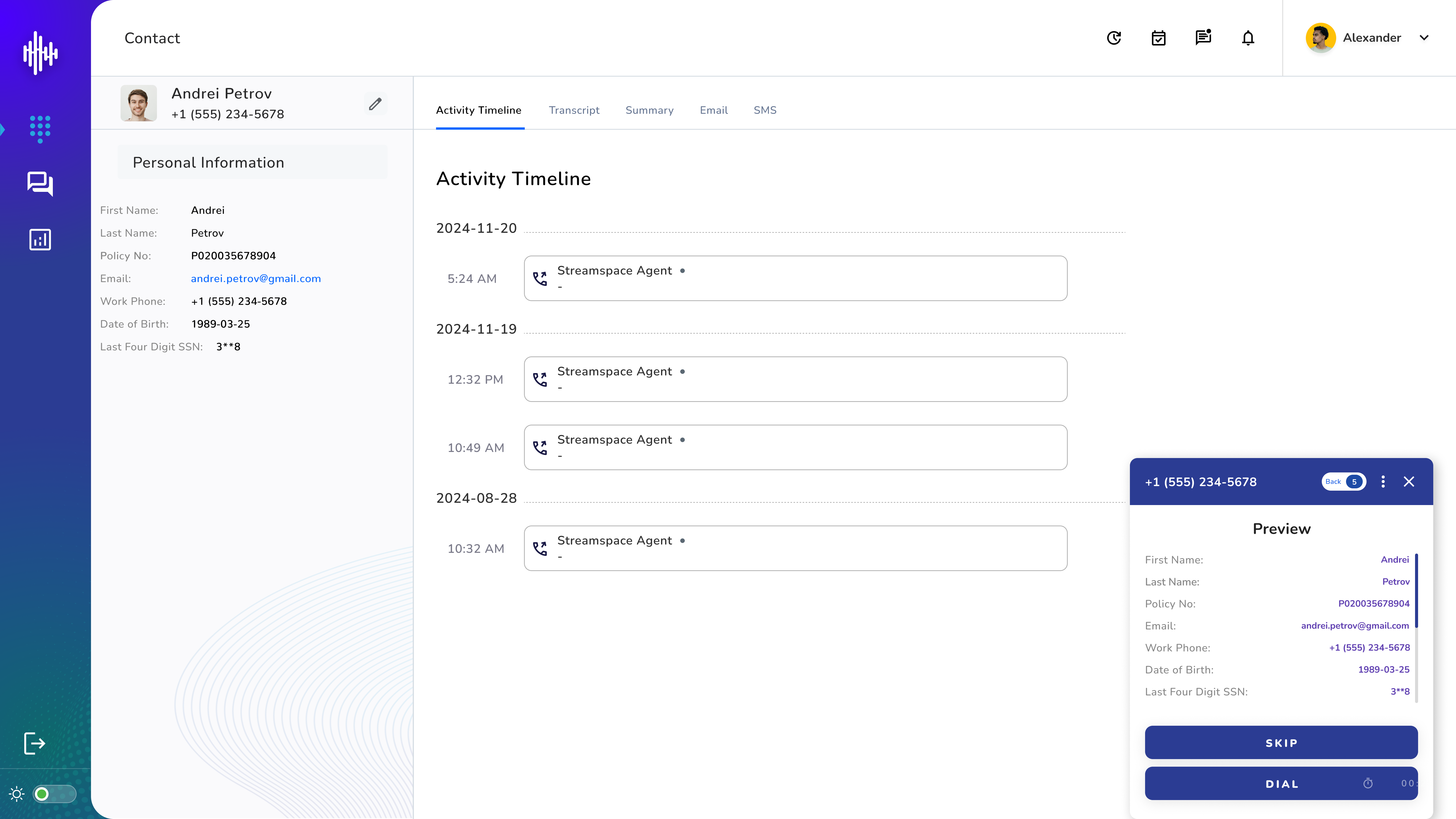 Customer's Details - Dialpad - Preview Call Screen