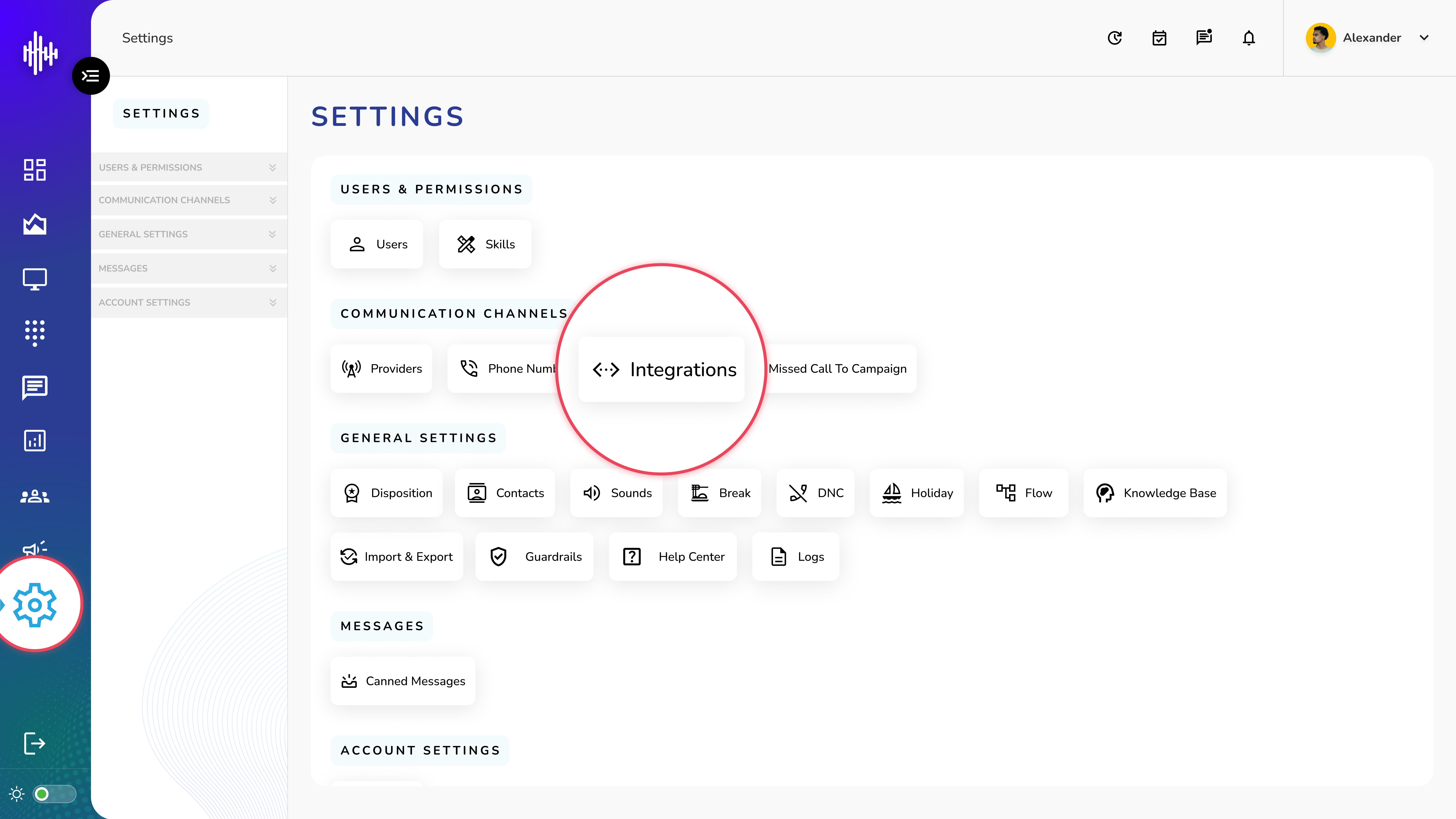 Settings- Integrations