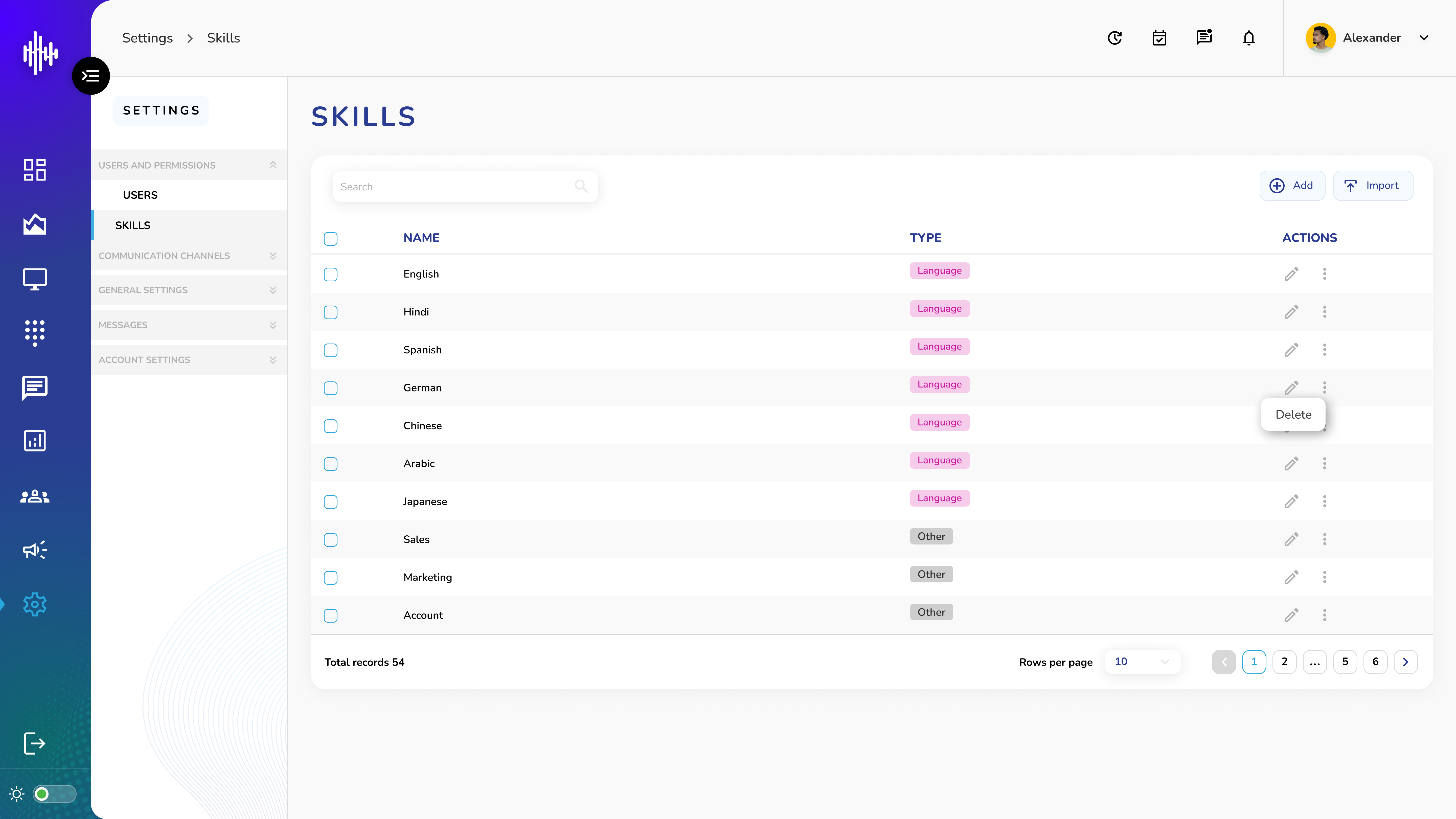 Skills Screen